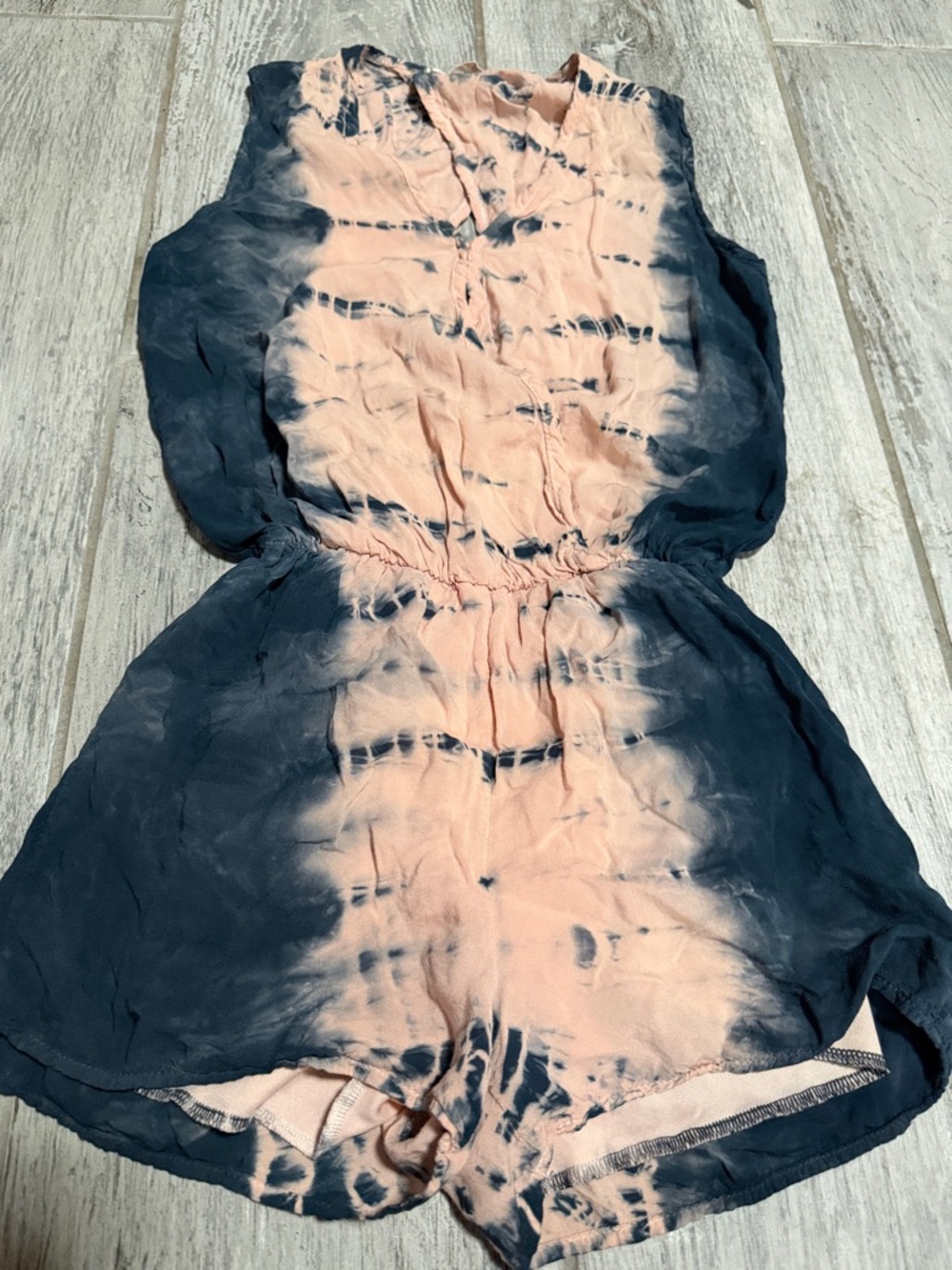 Vintage Havana Tie-Dye Peach and Navy Sleeveless Romper Medium